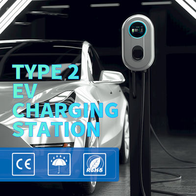 주유소 Type2 케이블 5m을 LCD 스크린으로 채우는 32A EV 충전기 뒷 판넬 3Phase 22.08KW 전기 자동차